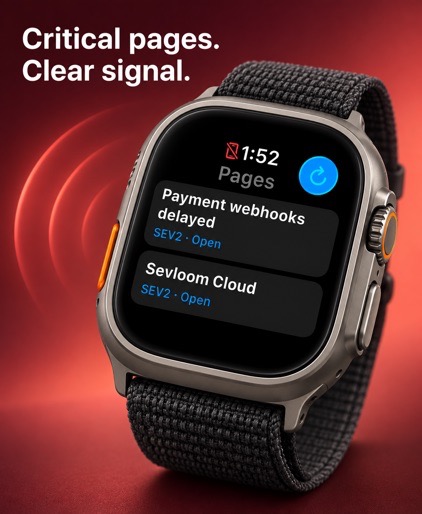 Sevloom pages list displayed on Apple Watch